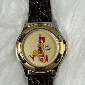 Vintage Ronald McDonald Watch with Leather Strap and case